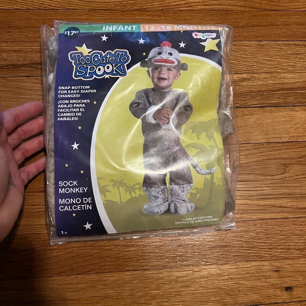 Adorable sock monkey puppet Halloween costume infant - Picture 4 of 4